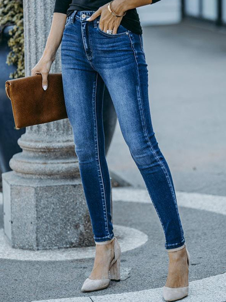 

A metà vita slim fit allungare lavaggio Donna Denim pantaloni, Blu scuro, Jeans
