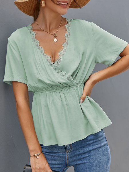 

Lace Plain Elegant Shirts & Tops, Aqua, Tops