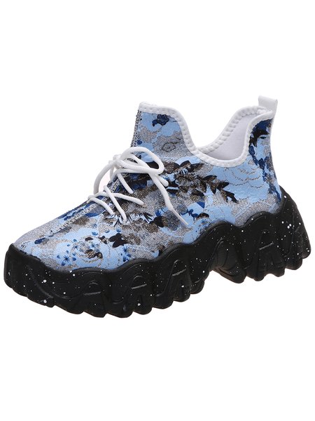 

Personalized Flower Printed Lace Up Platform Shoes, Light blue, Athletic & Casual Shoes