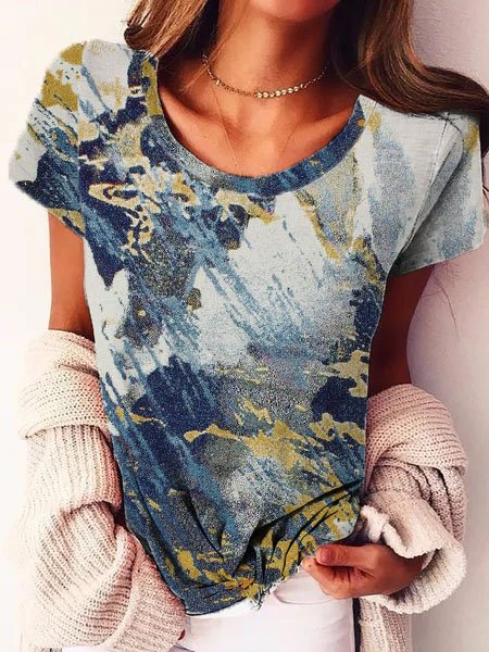 

Crew Neck Printed Vintage Shirts & Tops, Blue, Tops