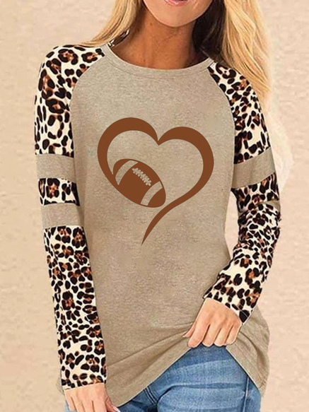 

Crew Neck Leopard Casual Shirts & Tops, Khaki, Tops