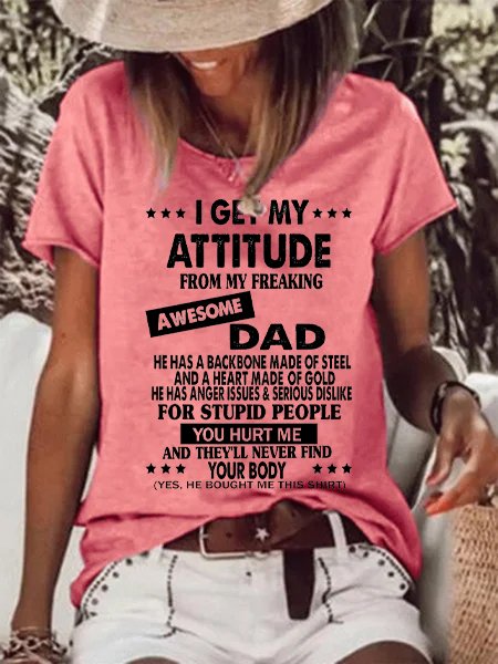 

I Get A Awesome Dad Print Short Sleeve Shirts & Tops, Pink, T-shirts