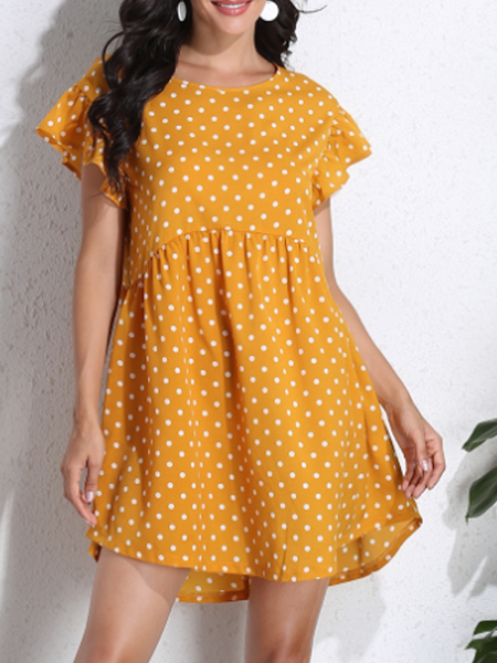 

Polka Dots Loosen Dresses, Yellow, Casual Dresses