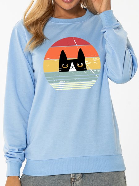

MUMU Retro Cat Regular Fit Casual Sweatshirt, Light blue, Sweatshirts