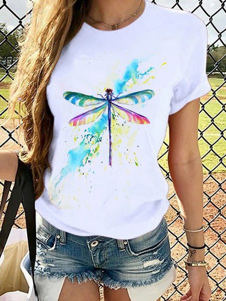 

Dragonfly Crew Neck Casual Shirts & Tops, White, Tops