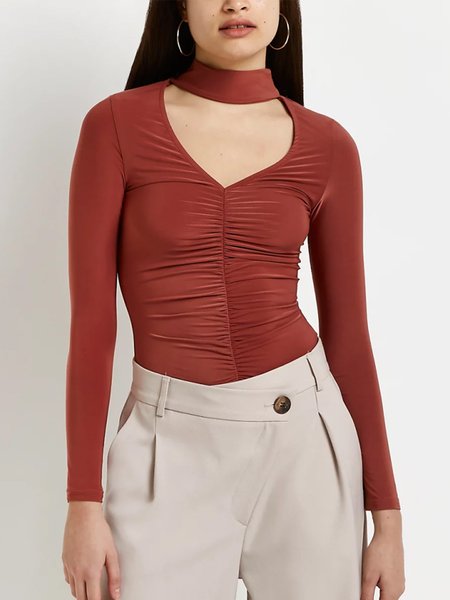 

Halter Skinny Casual Shirts & Tops, As picture, Tops