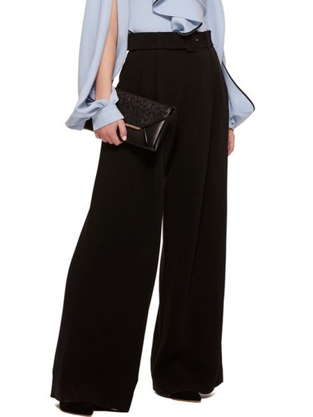 

Solid Wide Leg Pants, Black, Wide Leg Pants