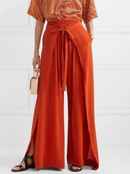 

Spring Casual Loosen Daily Household Straight Leg Non-Stretch Pants, Red, Wide Leg Pants