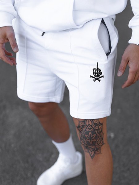 

Casual Skull Print Loose Shorts, White, Men's shorts
