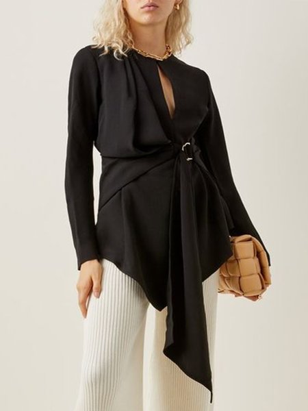 

Elegant Shirts & Tops With Belt, Black, Blouses and Shirts