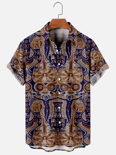 

Mens Vintage Renaissance Print Casual Breathable Short Sleeve Hawaiian Shirts, As picture, Men's Floral shirt