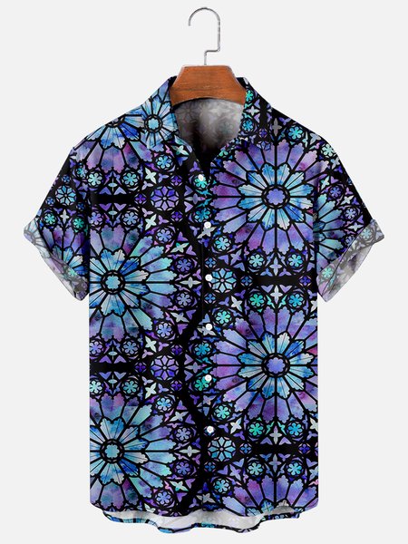 

Mens Vintage Renaissance Print Casual Breathable Short Sleeve Hawaiian Shirts, As picture, Men's Floral shirt