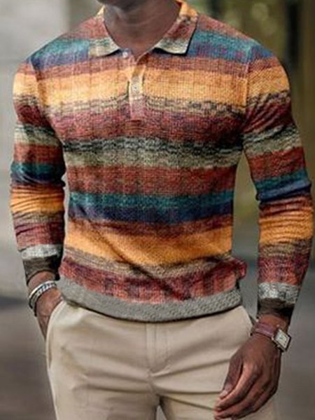 

Men's Striped Casual Lapel Polo, As picture, polo
