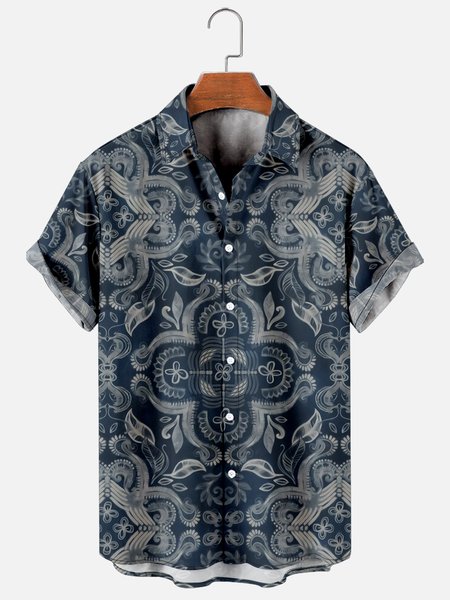 

Mens Vintage Renaissance Print Casual Breathable Short Sleeve Hawaiian Shirts, As picture, Men's Floral shirt
