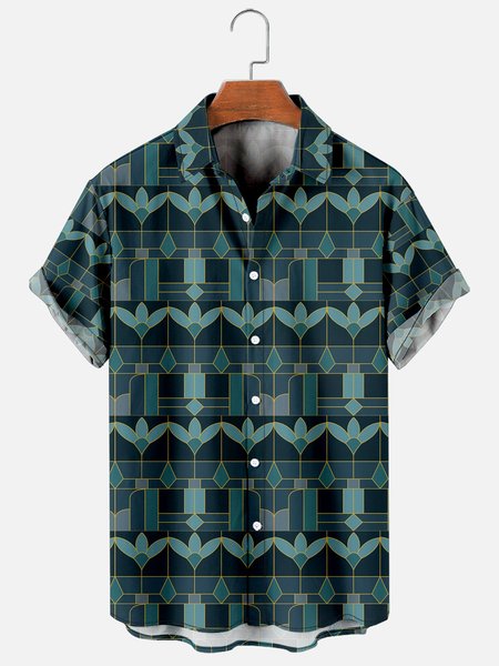 

Mens Vintage Renaissance Print Casual Breathable Short Sleeve Hawaiian Shirts, Green, Men's Floral shirt