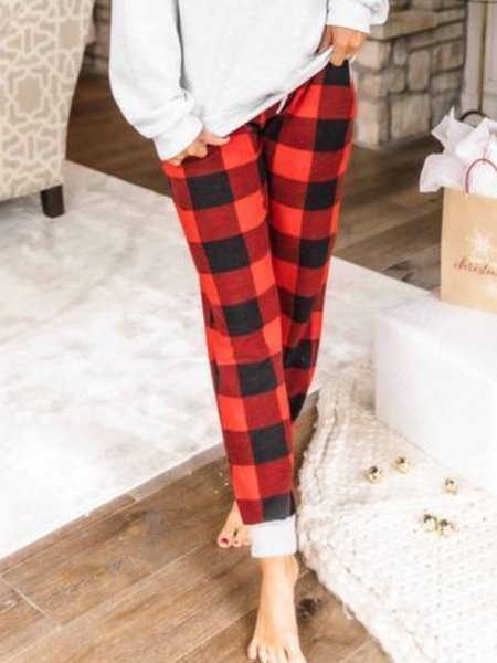 

Checked/Plaid Casual Regular Fit Pants, Red, Pants