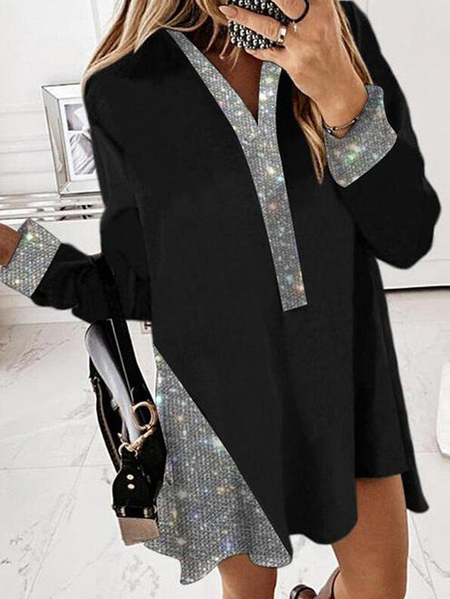 

Cotton Blends Loosen Party Dresses, Black, Casual Dresses