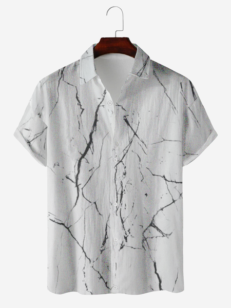 

Crack Lightning Texture Casual Cotton Linen Striped Short Sleeve Shirt, As picture, Men's Floral shirt