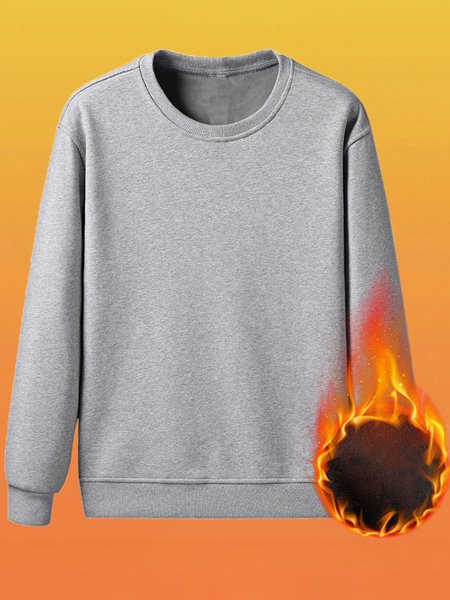 

Men's Plus Fleece Padded Warm Round Neck Long Sleeve Basic Sweatshirt, Gray, Hoodies