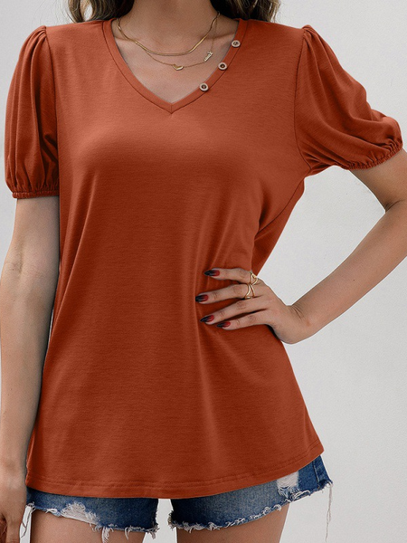 

Regular Fit Simple Puff Sleeve Plain Shirts & Tops, Orange, T-Shirts