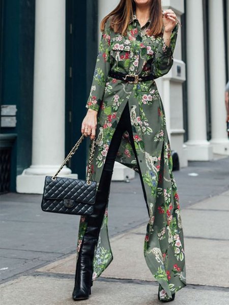 

Daily Shirt Collar Floral Regular Fit Shirt, Green, Blouses and Shirts