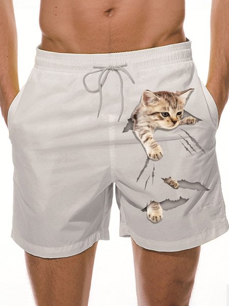

Fun Cat Casual Loose Shorts, Gray, Men's shorts