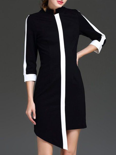 

Stand Collar Elegant Color Block Dress, Black, Mini Dresses
