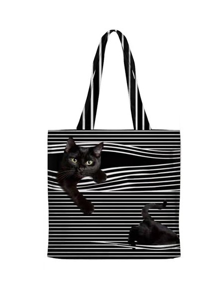 

3D Black Cat Striped Shoulder Bag, As picture, Bags