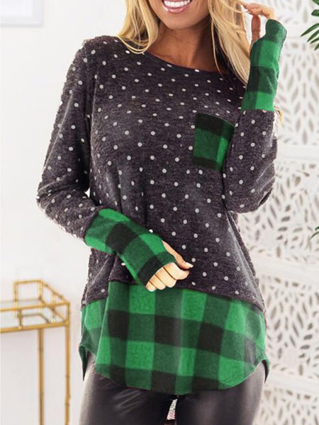 

Casual Polka Dots Grid Shirts & Tops, Green, Tops