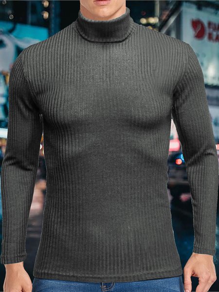 

Plain Long Sleeve Slim Turtleneck Sweater, Deep gray, Sweater