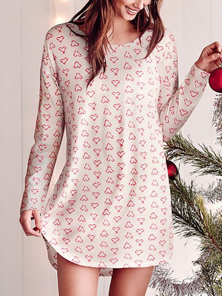 

Love Printed Long Sleeves Crew Neck Plus Size Casual Dresses, As picture, Mini Dresses