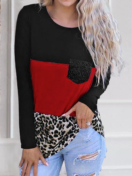 

Plus size Leopard Printed Sequins Casual Shirts & Tops, Multicolor, T-Shirts