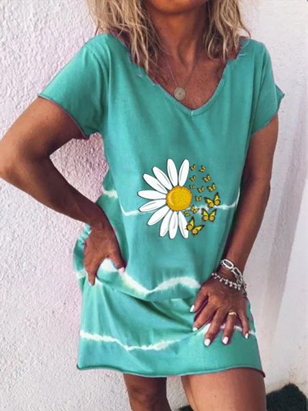 

Vacation Butterfly Regular Fit V neck Dresses, Green, Casual Dresses