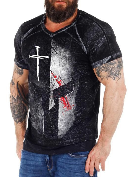Men's Crusader Elements Graphic Round Neck Short Sleeve Tee, Black, T-shirt