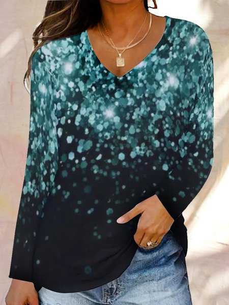 

Metal Teal Ocean Glitter Casual Abstract Shirts & Tops, As picture, Hoodies&Sweatshirts