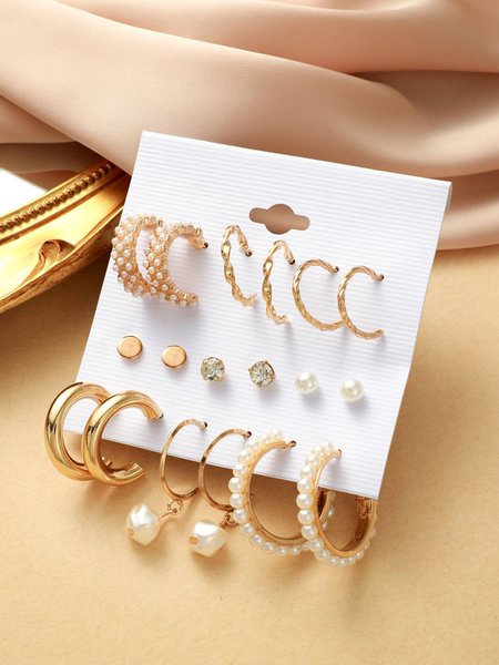 Elegant Simple Pearl Rhinestone Alloy Earrings 6PCS, Earrings