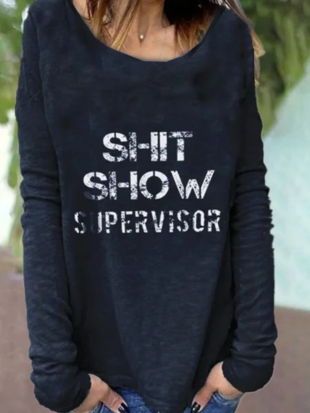 

Simple Letter Casual Cotton Blends Shirts & Tops, Dark blue, T-Shirts