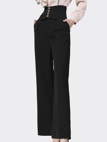 

Regular fit Work Solid Elegant Pants, Black, Straight Leg Pants