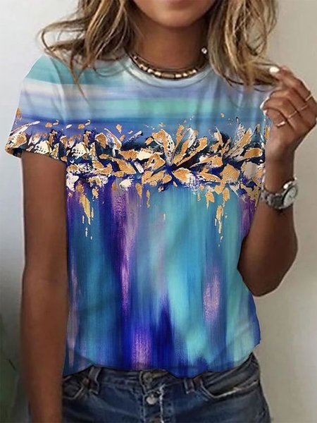 

Floral Crew Neck Casual Shirts & Tops, Multicolor, Tops