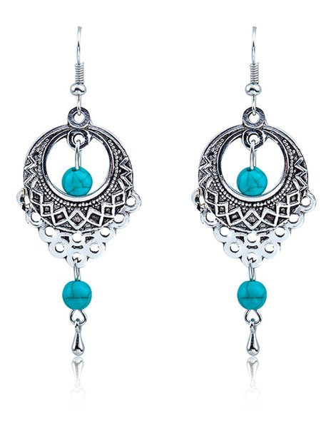 Retro Ethnic Turquoise Earrings, As picture, Earrings