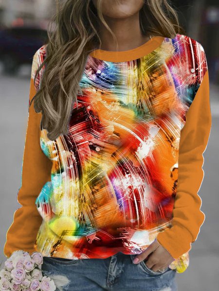 

Abstract Art Print Round Neck Long Sleeve Sweatshirt, As picture, Hoodies&Sweatshirts
