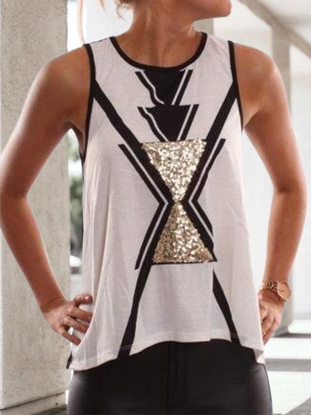 

Plus Size Crew Neck Slightly stretchy Loosen Vests, White, Tanks & Camis