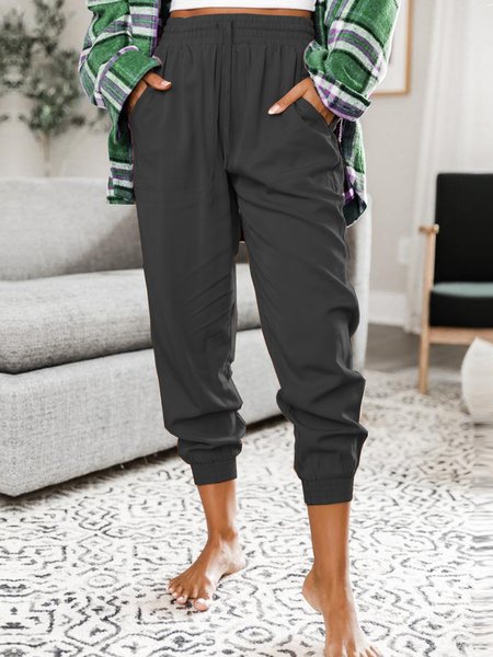 

Pockets Loosen Plain Outdoor Pants, Black, Pants