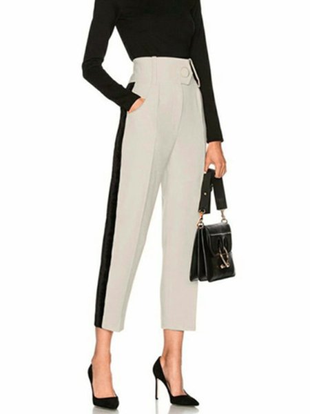 

As Picture Black Light apricot Work Solid Regular Fit Pants, Black-white, Straight Leg Pants