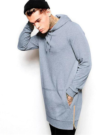 

Extended fleece sweatshirt hooded sweatshirt with side zipper, Deep gray, Hoodies