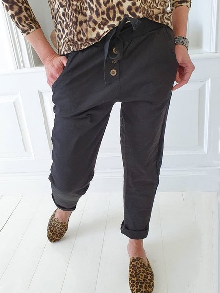 

Casual Solid Loosen Pocket Pants, As picture, Pants