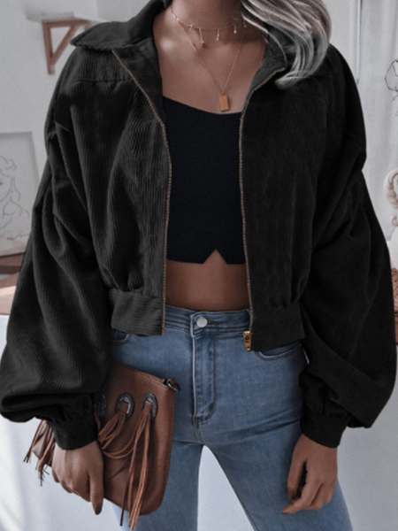 

Plain Corduroy Lapel Batwing Outerwear, Black, Jackets