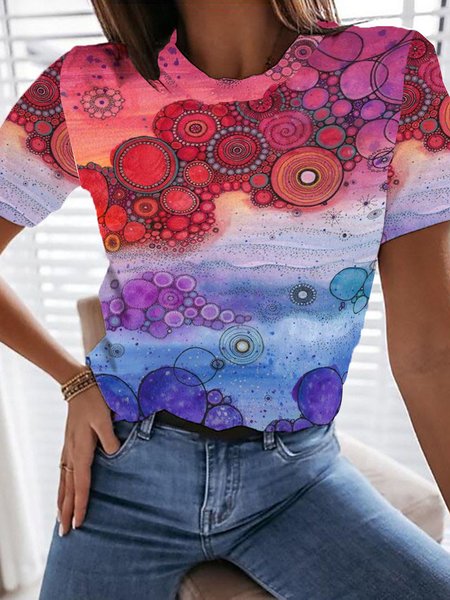 

Abstract Geometric Cotton Blends Casual Vacation Shirts & Tops, Multicolor, Tops