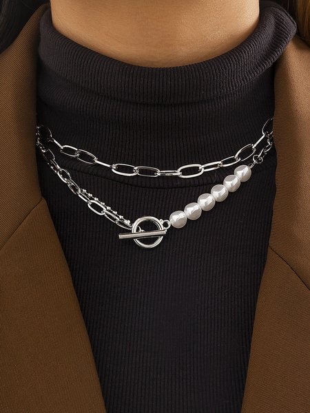 

Simple Pearl Clavicle Necklace, Silver, Necklaces