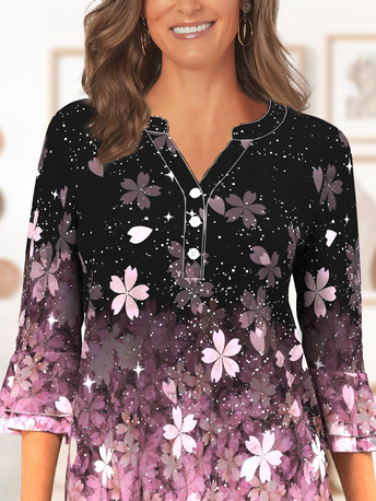 

V Neck Half Sleeve Loosen Vacation Shirts & Tops, Black, Blouses & Shirts